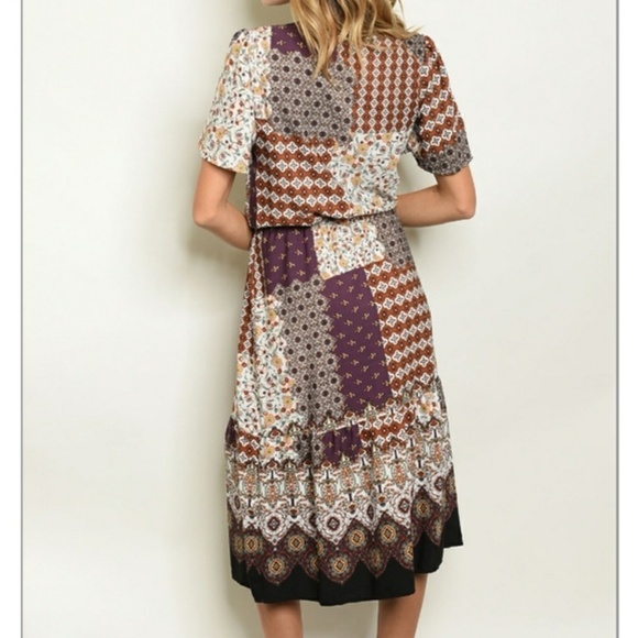 Wine Mixed Media Patchwork Dress - Picture 3 of 5